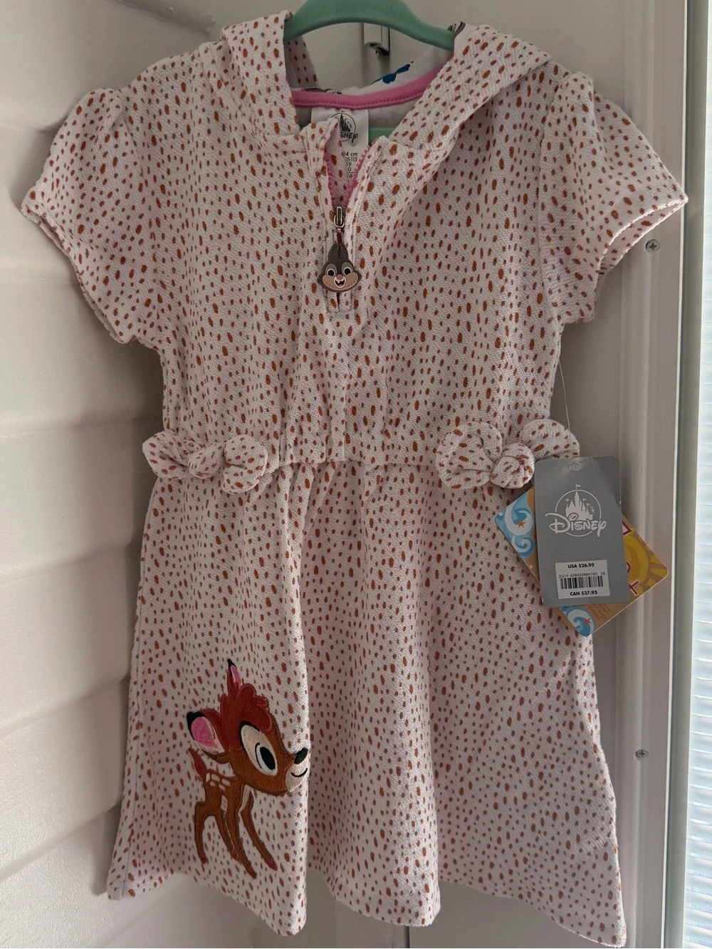 Disney Bambi Girls 4T Hooded Terry Cover Up Dress UPF 50+